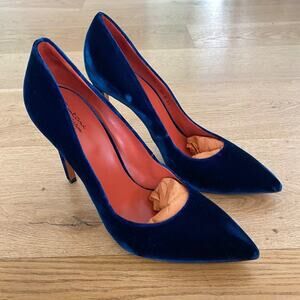 Santoni Rose Collection Velvet Stiletto Heel Pumps in Blue